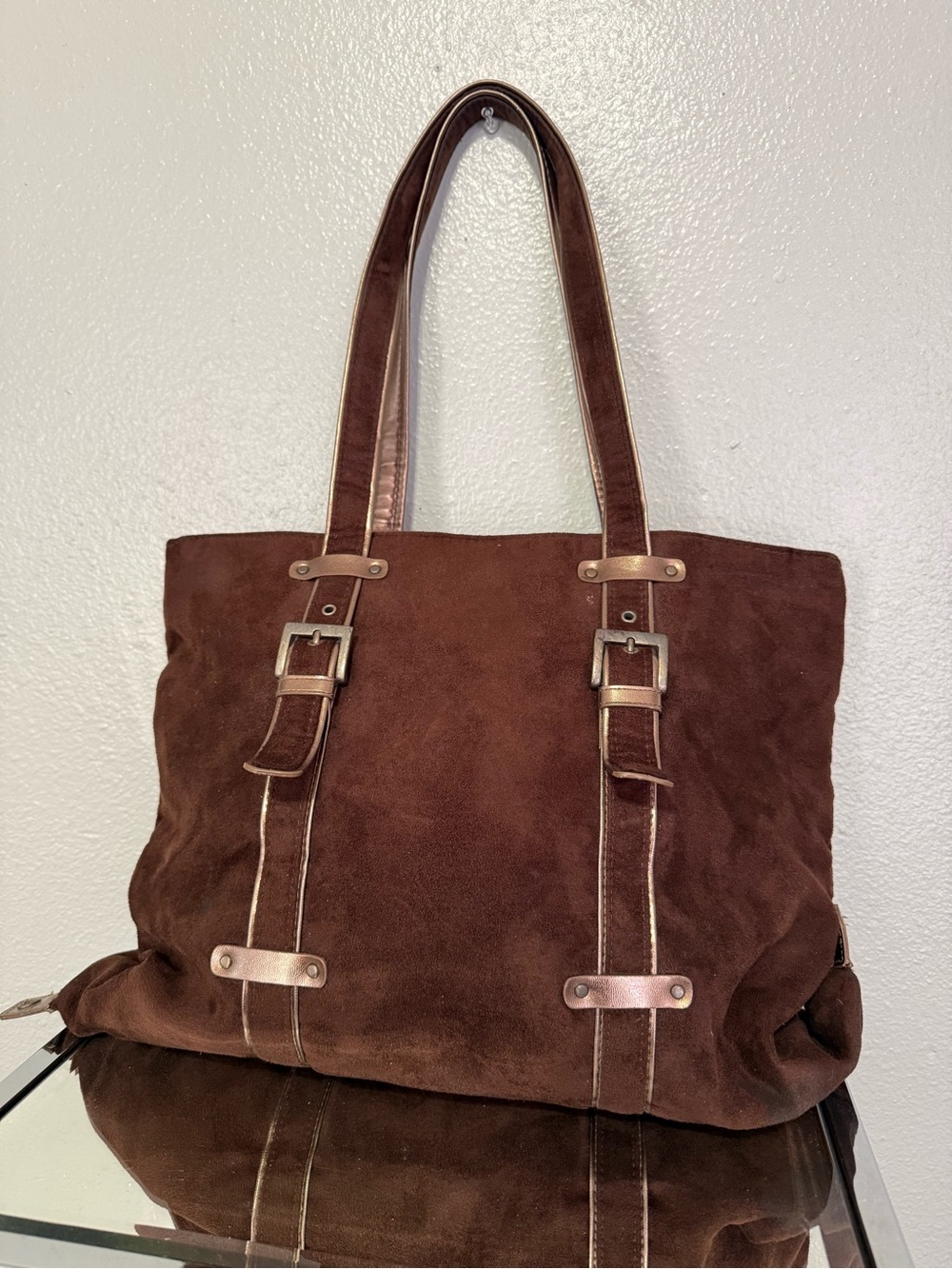 Bath & Body Works Y2K Brown Suede Buckle Shoulder Tote Bag